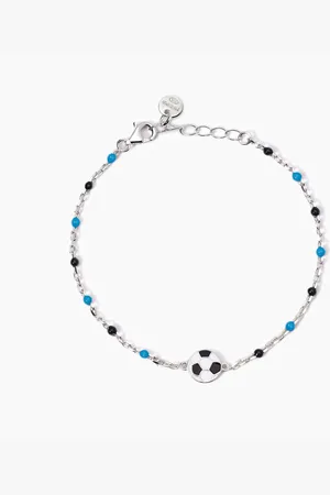 MABINA GIOIELLI BRACCIALE CON PALLONE E INSERTI AZZURRI E NERI W IL FOOTBALL