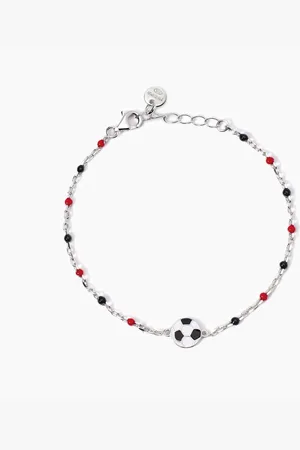 MABINA GIOIELLI BRACCIALE CON PALLONE E INSERTI ROSSI E NERI W IL FOOTBALL