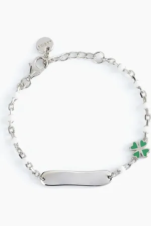 MABINA GIOIELLI BRACCIALE BIANCO CON QUADRIFOGLIO E TARGHETTA INCIDIBILE