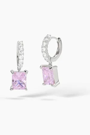 MABINA GIOIELLI ORECCHINI A CERCHIO CON ZIRCONE ROSA TAGLIO PRINCESS DESIDERIO INFINITO