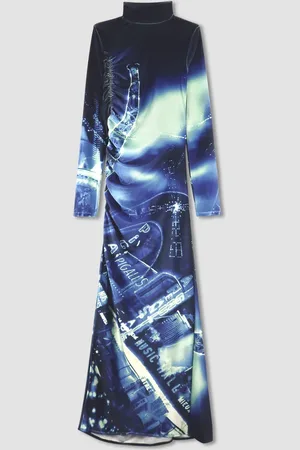 Jean Paul Gaultier Vestito lungo stampa Pigalle in velluto arricciato
