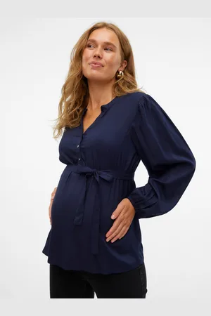 Mama;licious Top Regular Fit Colletto Cinese Polsini Con Bottone Maniche A Palloncino