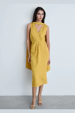 MANGO Vestito midi pinces lino