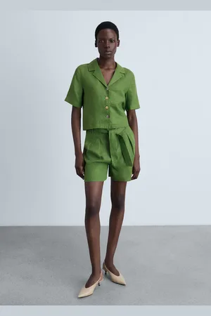 MANGO Short lino cintura