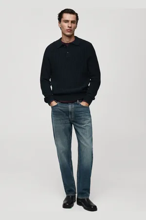 MANGO Pullover collo polo maglia a coste