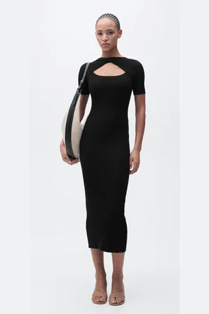 MANGO Vestito midi a coste con apertura scollo