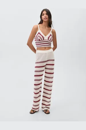 MANGO Pantaloni a maglia traforata a righe