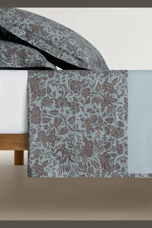 MANGO Lenzuolo superiore cotone percalle stampato fiore bicolore letto 90 cm