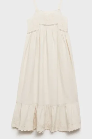 MANGO Vestito ricamato cotone lino