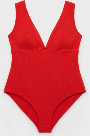 MANGO Costume da bagno a costine con scollo a V