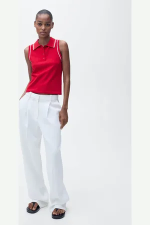 MANGO Top maglia collo polo bordi contrasto