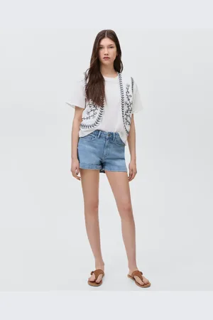MANGO Short denim bordo inferiore con risvolto