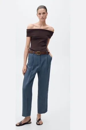 MANGO Pantaloni dritti lino dettaglio pinces