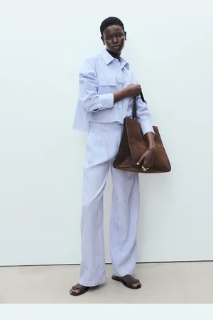 MANGO Pantaloni lino righe