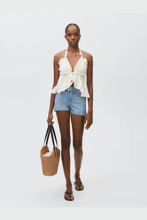 MANGO Short denim bordo inferiore con risvolto