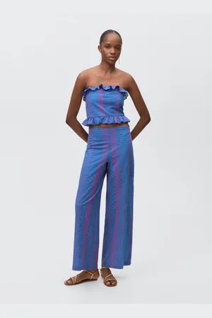MANGO Pantaloni ricamo svizzero contrasto