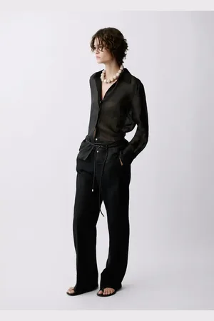 MANGO Pantaloni diritti lino fiocco