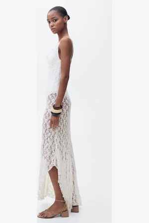 MANGO Vestito pizzo collo drappeggiato