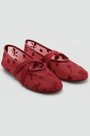 MANGO Ballerine fasce incrociate fiori ricamati