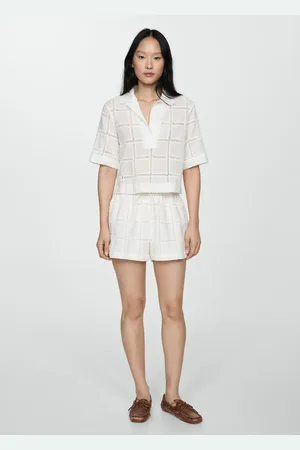 MANGO Blusa ricamata collo a polo