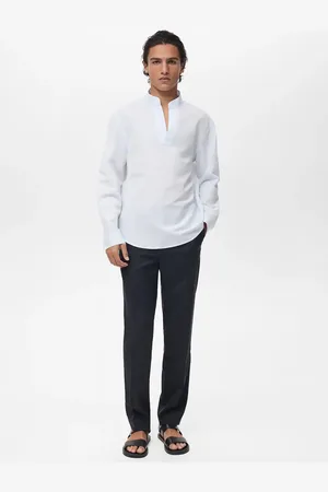 MANGO Camicia lino collo alla coreana
