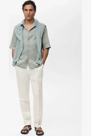 MANGO Camicia maniche corte 100% lino
