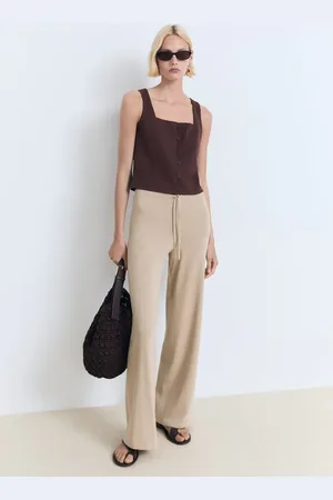 MANGO Pantaloni maglia cotone lino
