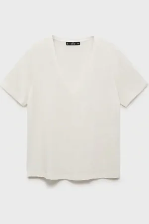 MANGO Maglietta lino collo a V