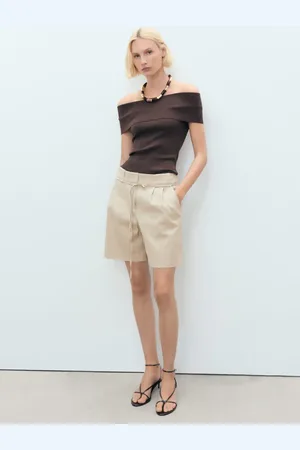 MANGO Shorts in lino con cintura con fiocco