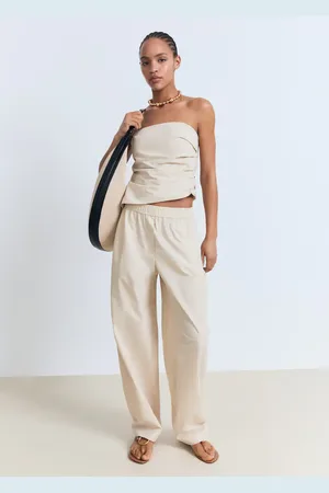 MANGO Pantaloni paper bag cotone