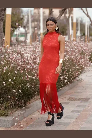 Mariquita Trasquilá Vestito flecos carmesí s