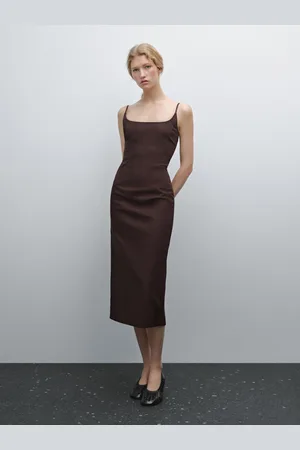 Massimo Dutti Vestito Midi Con Spalline In Misto Cotone