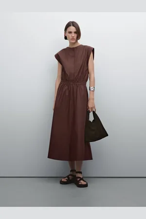 Massimo Dutti Vestito Midi In Popeline Con Vita Elasticizzata