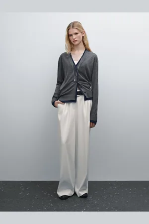 Massimo Dutti Cardigan In Maglia Con Bordino Doppio In Misto Lana