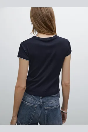 Massimo Dutti Maglietta A Coste A Contrasto 100% Cotone