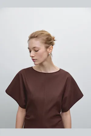 Massimo Dutti Vestito Midi Arricciato In Misto Lino