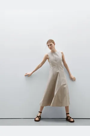 Massimo Dutti Vestito Midi A Balze In Popeline