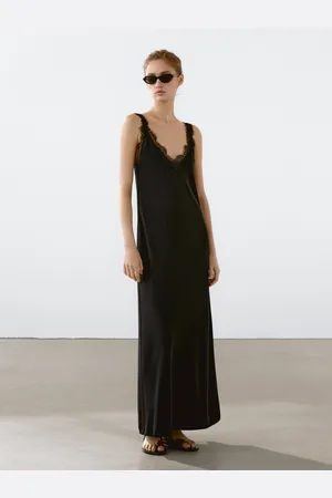 Massimo Dutti Vestito Lungo Morbido Con Scollo In Pizzo