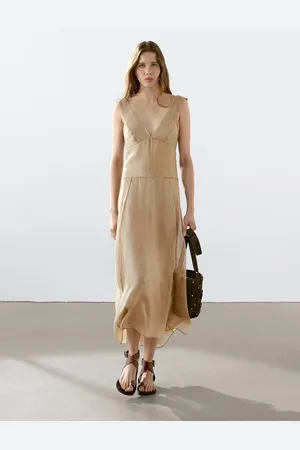 Massimo Dutti Vestito Midi Morbido Con Scollo A V