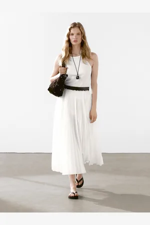 Massimo Dutti Gonna Plissettata Con Dettaglio In Pelle