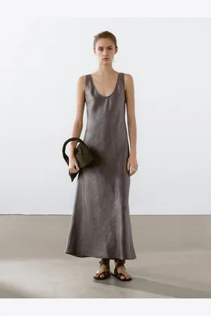 Massimo Dutti Vestito Midi In Misto Lino