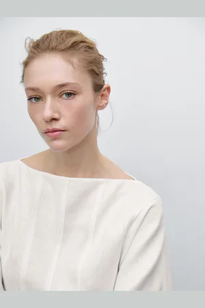 Massimo Dutti Vestito Midi Con Cuciture 100% Lino