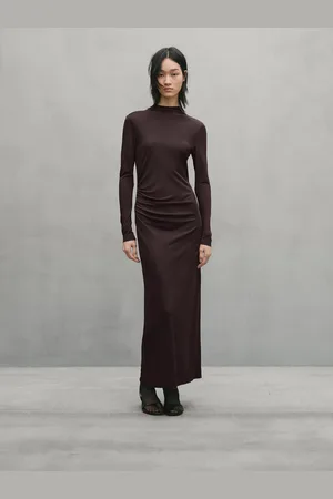 Massimo Dutti Vestito Lungo A Maniche Lunghe Arricciato