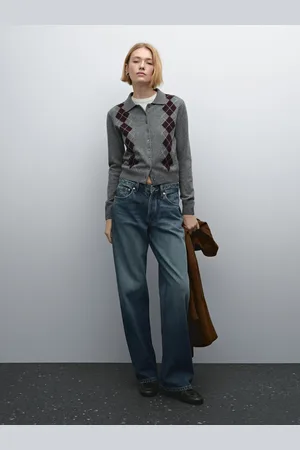 Massimo Dutti Cardigan Corto Collo A Polo Rombi