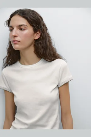Massimo Dutti Maglietta A Coste A Contrasto 100% Cotone