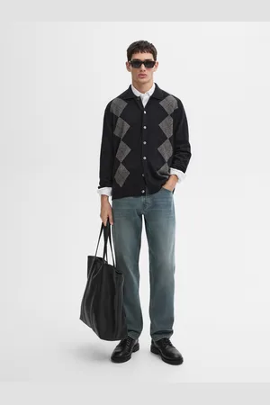 Massimo Dutti Cardigan In Maglia A Rombi 100% Lana