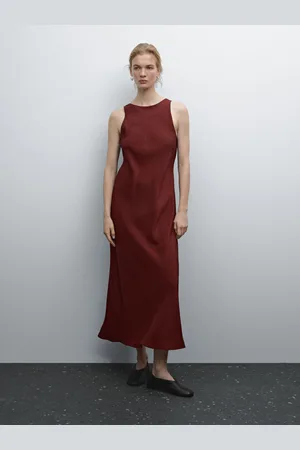 Massimo Dutti Vestito Midi Con Collo Halter Satinato