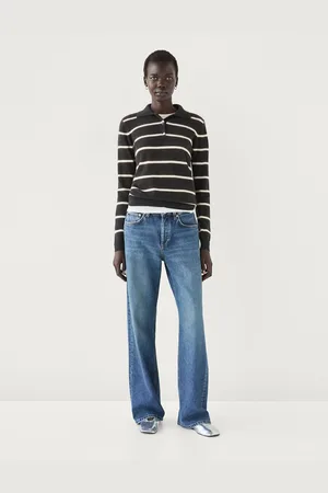 Massimo Dutti Maglia A Polo A Righe 100% Cashmere