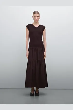 Massimo Dutti Vestito A Balze Combinato In Misto Cotone