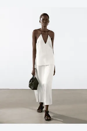 Massimo Dutti Gonna Midi Satinata Con Dettaglio Di Bordini